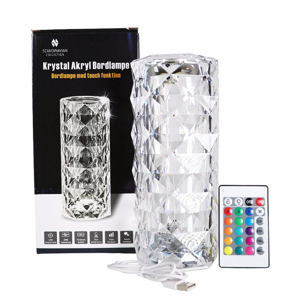 Krystal akryl cylinder bordlampe, 16 farver