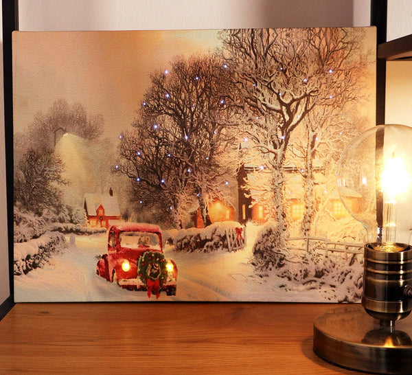 Jule lærred med LED Lys, 40x30cm